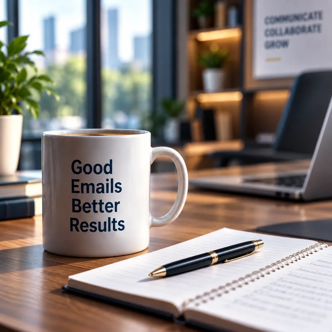 Professional workspace focused on clear business email communication